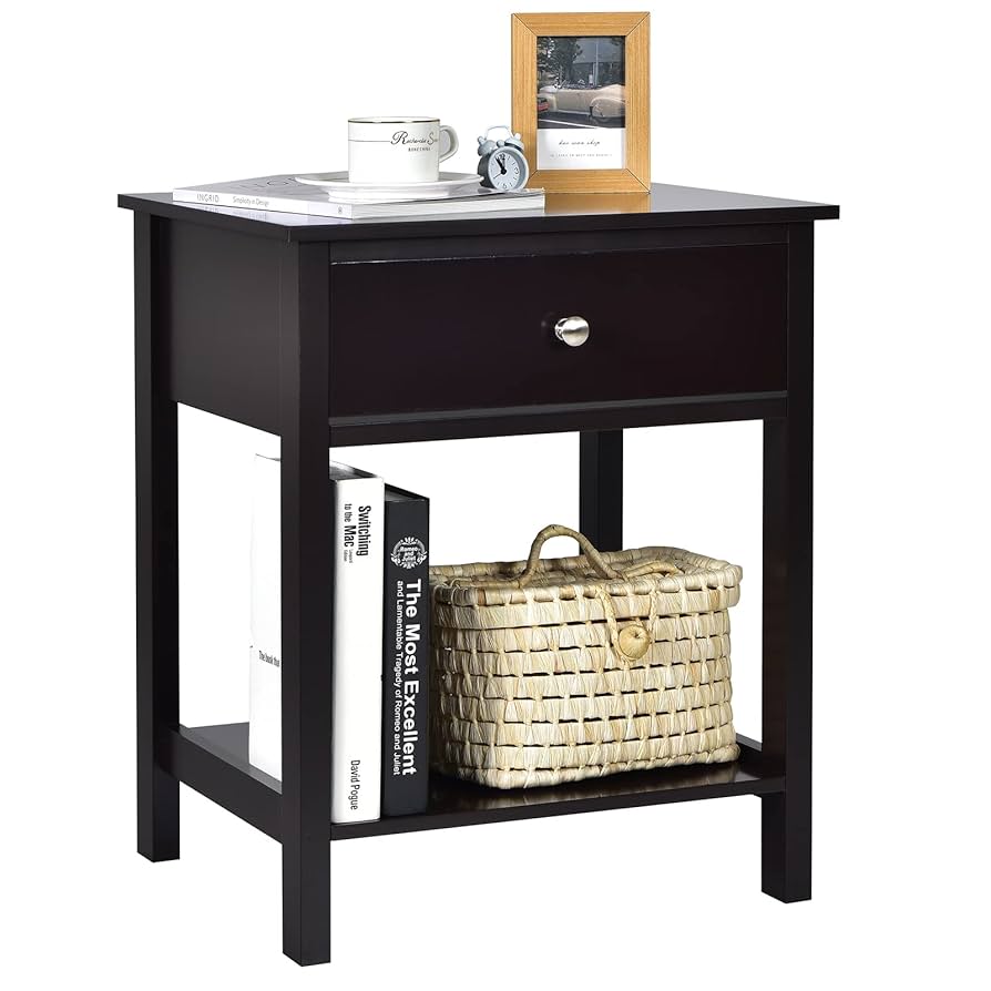 Amazon.com: COSTWAY Nightstand with Drawer Storage Shelf